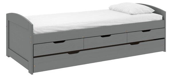 KONDELA Postel s výsuvnou přistýlkou, šedá, masiv, 90x200, MARINELLA NEW