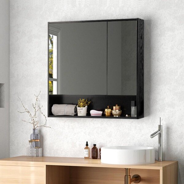 Zrcadlová skříňka pod umyvadlo - 78 x 75 cm - Černá barva - Určeno k montáži na zeď