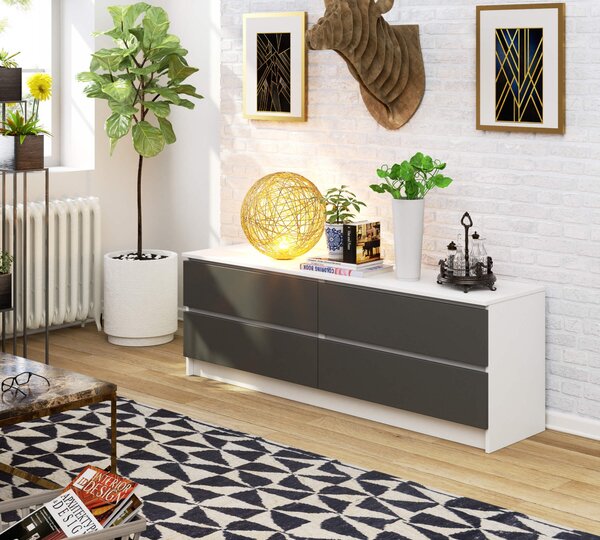 Ak furniture Komoda Kuba 160 cm 4 šuplíky bílá/grafitová