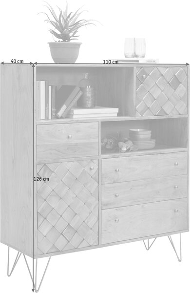 KOMODA, akácie, barvy akácie, bronzová, 110/126/40 cm Ambia Home - Široké komody