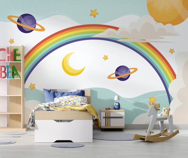 Fototapeta Duha s planetami a hvězdami, Dětské fototapety, Populární fototapety, u94327 - Tapeko.co.cz