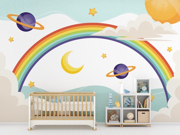 Fototapeta Duha s planetami a hvězdami, Dětské fototapety, Populární fototapety, u94327 - Tapeko.co.cz