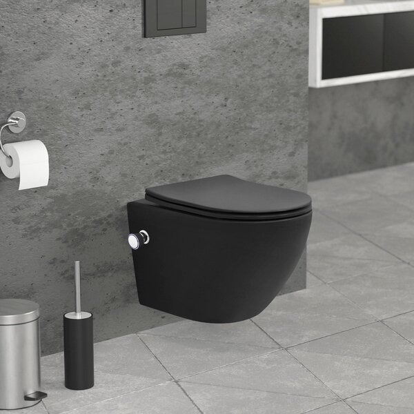 Závěsné WC - Bez okraje - S funkcí bidetu - Černé - 49 cm
