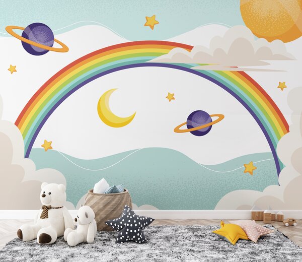 Fototapeta Duha s planetami a hvězdami, Dětské fototapety, Populární fototapety, u94327 - Tapeko.co.cz