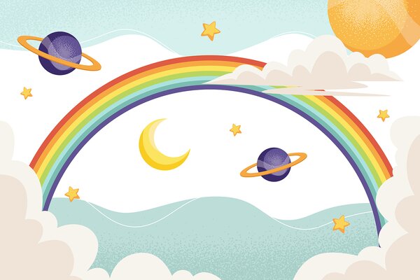 Fototapeta Duha s planetami a hvězdami, Dětské fototapety, Populární fototapety, u94327 - Tapeko.co.cz