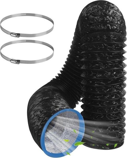 Odvodní hadice – flexibilní hadice pro odvětrávání – pro odvod vzduchu – včetně stahovacích pásek – 150 mm x 3 m – černá