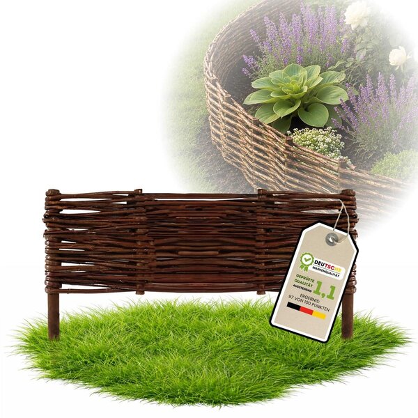 Zahradní plotek z vrbového pletiva - palisáda - 20 x 50 cm - Ohrazení záhonu - Ruční pletení - Bez plastu - Ochrana trávníku a záhonů