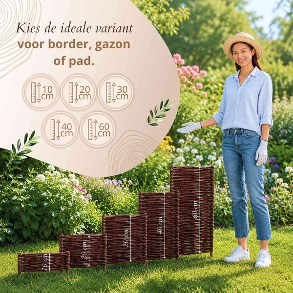 Zahradní plotek z vrbového pletiva - palisáda - 20 x 50 cm - Ohrazení záhonu - Ruční pletení - Bez plastu - Ochrana trávníku a záhonů