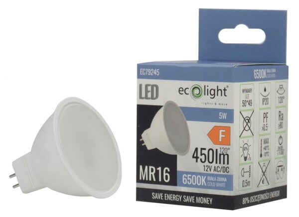 LED žárovka 12V MR16 5W - studená bílá ECOLIGHT