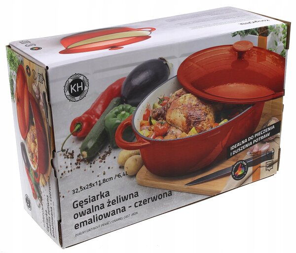 Litá smaltovaná husí pánev 6,4 l oválná červená Konighoffer