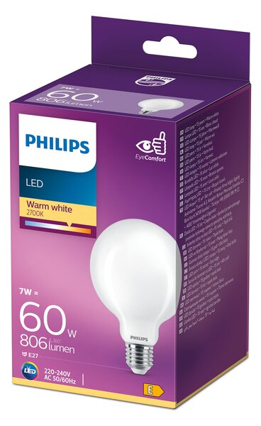 LED žárovka Philips Classic 60W G93 E27 WW FR ND 7W 806lm