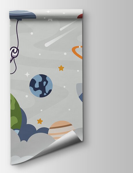 Fototapeta Kreslený astronaut ve vesmíru s planetami a raketou letící na obloze, Dětské fototapety, Populární fototapety, u94476 - Tapeko.co.cz