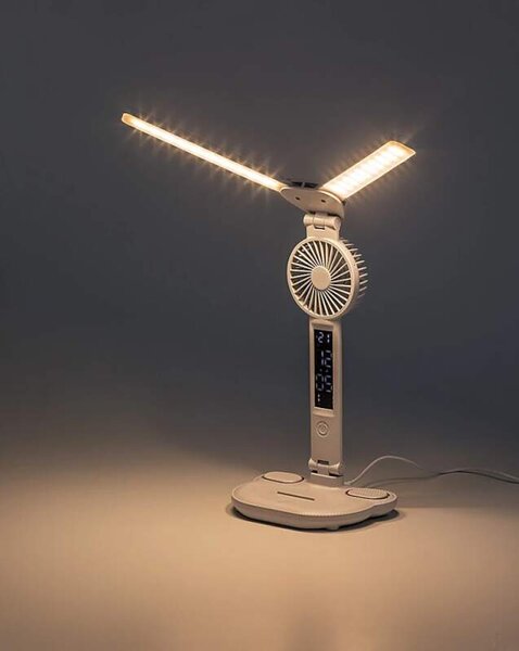 Rabalux 74030 NOVILO - LED dotykem stmívatelná stolní lampa s ventilátorem, LED 7W, 420lm, 3000-4000-6500K (Stolní lampička s ventilátorem)
