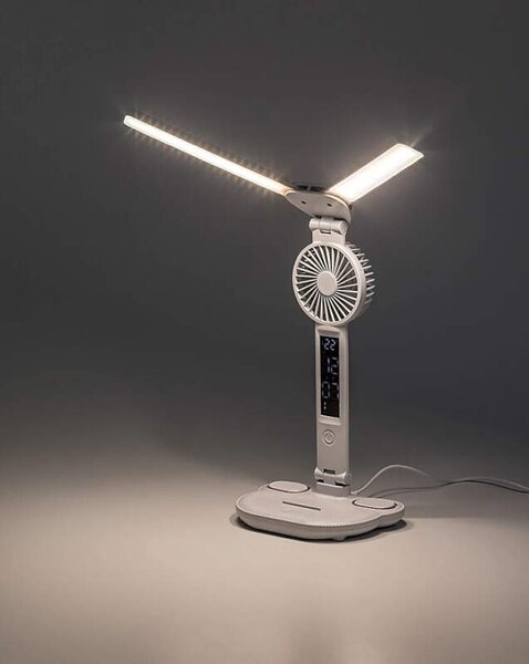 Rabalux 74030 NOVILO - LED dotykem stmívatelná stolní lampa s ventilátorem, LED 7W, 420lm, 3000-4000-6500K (Stolní lampička s ventilátorem)