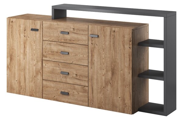 Komoda Bilsby Typ 27 (dub ribbec + šedá). Akce -14%