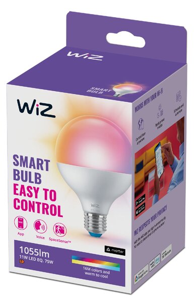 WiZ LED žárovka E27 G95 Globe 11W 1055lm 2200-6500K RGB IP20, stmívatelná SKL000453532
