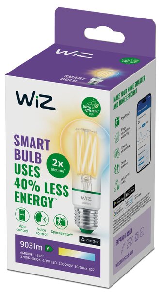 WiZ LED filament žárovka E27 A60 4,3W 903lm 2700-4000K IP20, stmívatelná