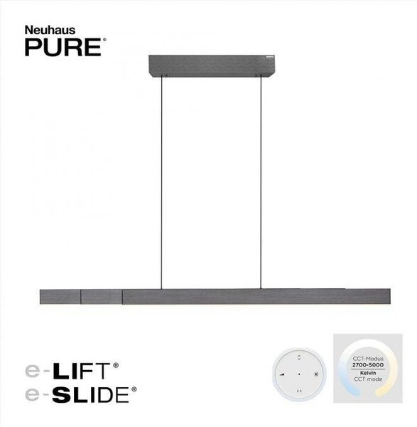 Paul Neuhaus LED závěsné svítidlo PURE-MOTO-RISE elektricky nastavitelná výška dotykový vypínač 2700-5000K platina, d.200cm