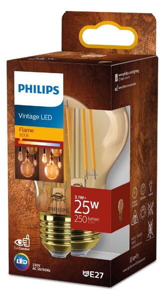 LED filament žárovka E27 A60 3,1W (25W) 250lm 1800K nestmívatelná, jantarová