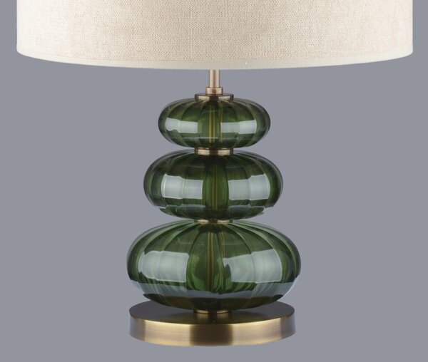 DBK GLASS Stolní lampa se třemi skleněnými oblázky v barvě zeleného olivínu a válcovitým stínidlem, „barvy dle výběru“ SE-3050-1-PT-green-olivine