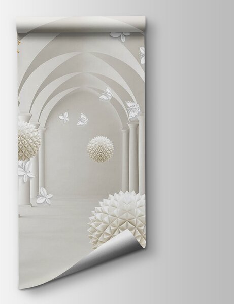 Fototapeta Bílý pokoj s bílými květinami a bílými koulemi, 3D fototapety, Populární fototapety, u94966 - Tapeko.co.cz