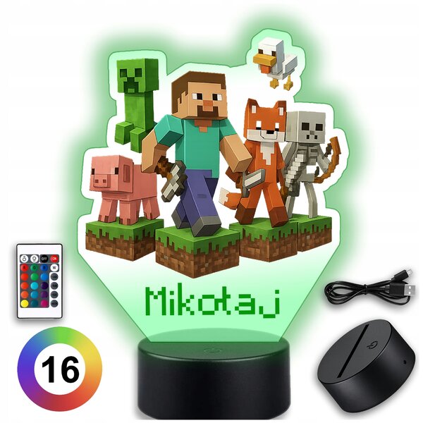 Noční lampa Koala Wood Minecraft vícebarevná s napájením přes USB/bat