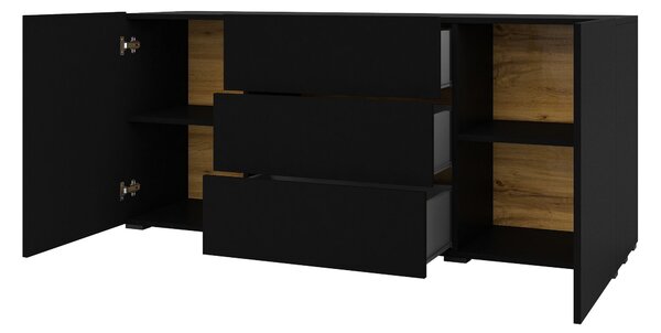 Komoda Avernic Typ Typ 26 (onyx černá + dub wotan)