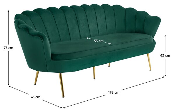 KONDELA Luxusní pohovka, 3-sed, smaragdová Velvet látka / chrom zlatý, styl Art-deco, NOBLIN