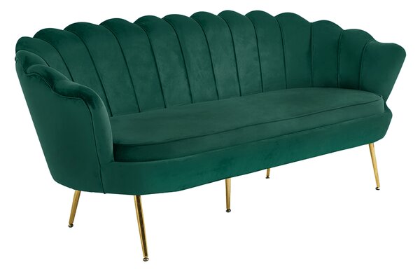 KONDELA Luxusní pohovka, 3-sed, smaragdová Velvet látka / chrom zlatý, styl Art-deco, NOBLIN