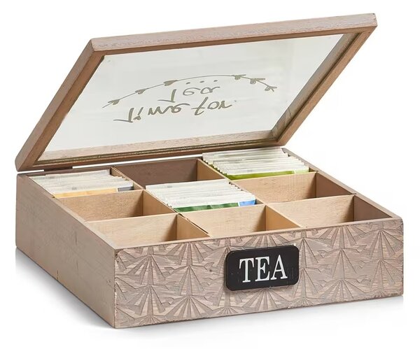 Zeller Present Dřevěná krabička na čaj - TIME FOR TEA, 9 přihrádek