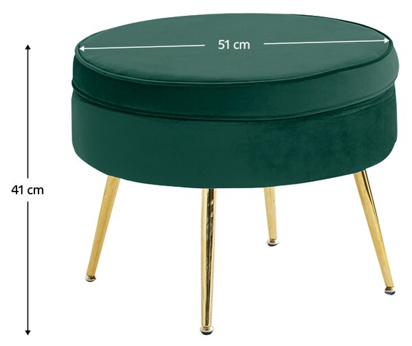 KONDELA Luxusní taburet, smaragdová Velvet látka/chrom zlatý, Art-deco, NOBLIN TYP 1