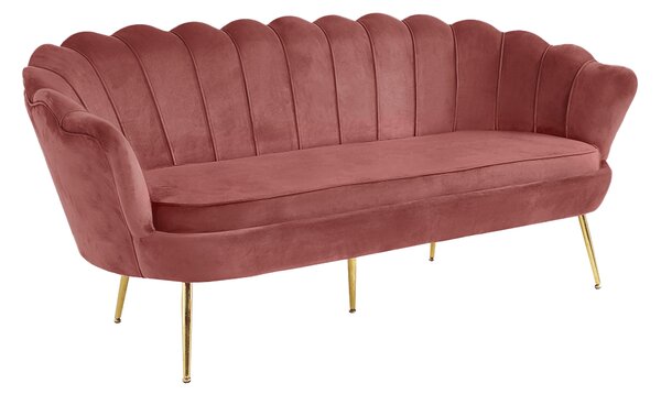 KONDELA Luxusní pohovka, 3-sed, růžová Velvet látka / chrom zlatý, styl Art-deco, NOBLIN