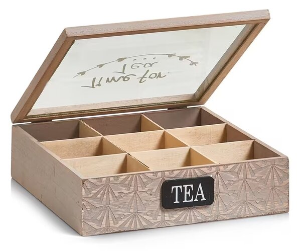 Zeller Present Dřevěná krabička na čaj - TIME FOR TEA, 9 přihrádek