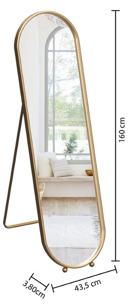 Velké stojací zrcadlo EDI se zlatým rámem, 43,5 x 160 cm