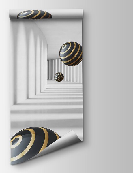 Fototapeta Pruhované koule se vznášejí v bílé chodbě, 3D fototapety, Populární fototapety, u95356 - Tapeko.co.cz