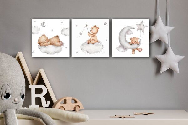 Impresi Obraz Sada obrázků s medvídky - 90 x 30 cm (3 dílný)