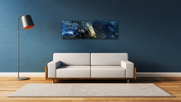Impresi Obraz Abstrakt modrý se zlatým detailem - 90 x 30 cm (3 dílný)