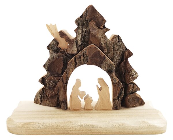AMADEA Dřevěný betlém s kůrou, masivní dřevo, 13x10x3 cm