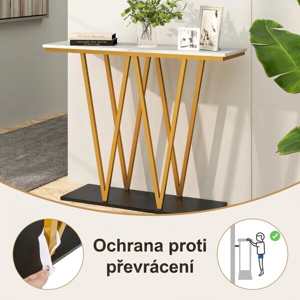 Konzolový stolek, design mramoru, bílo-zlatý JV12416WH