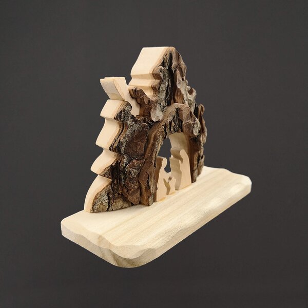 AMADEA Dřevěný betlém s kůrou, masivní dřevo, 13x10x3 cm
