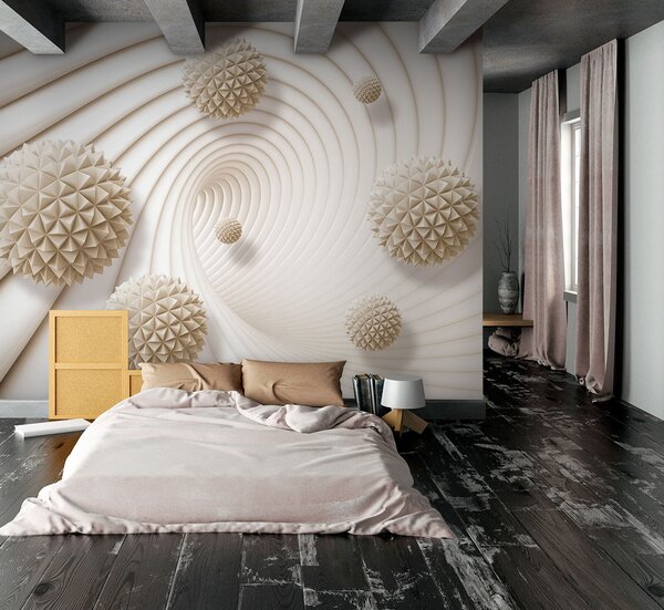 Fototapeta Bílý vířivý vzor s bílými kuličkami, 3D fototapety, Populární fototapety, u95440 - Tapeko.co.cz