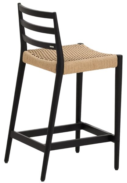 Kave Home Černá dubová barová židle Analy 65 cm s výpletem