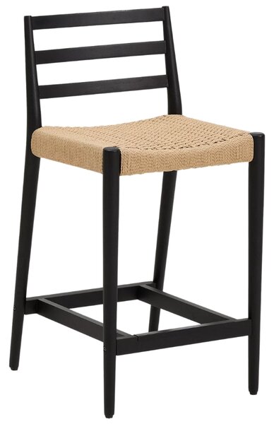 Kave Home Černá dubová barová židle Analy 65 cm s výpletem