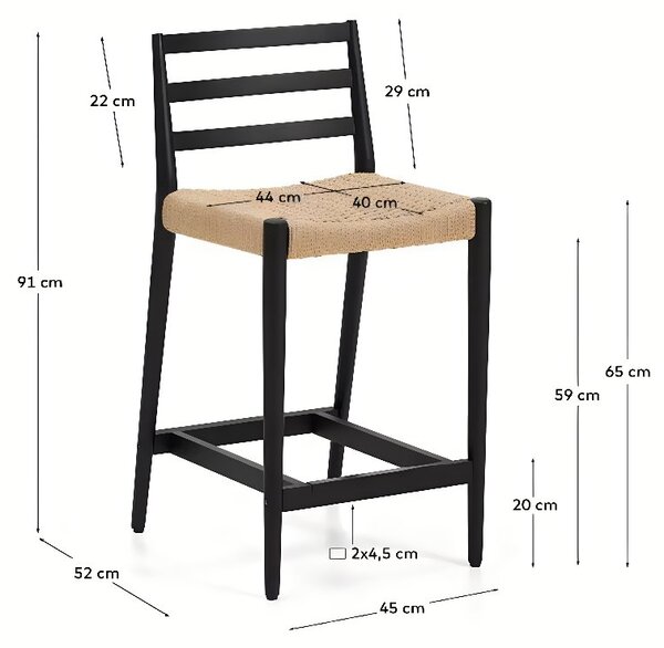 Kave Home Černá dubová barová židle Analy 65 cm s výpletem