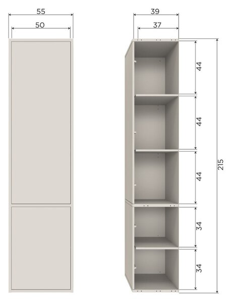 WOOOD Světle šedá dřevěná modulární skříň Meggy 215 x 55 cm