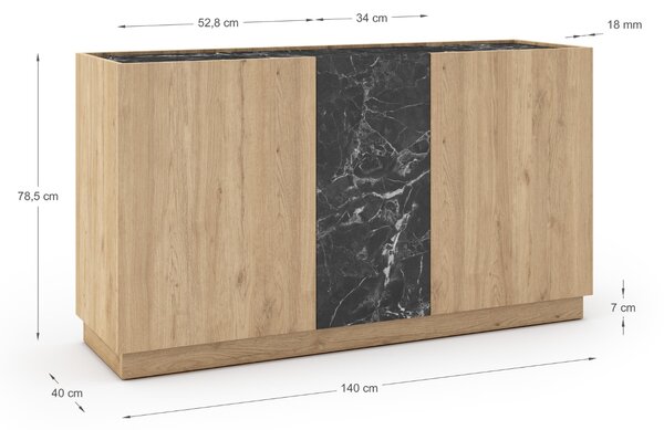Marckeric Komoda Dione 140 x 40 cm s dubovým dekorem