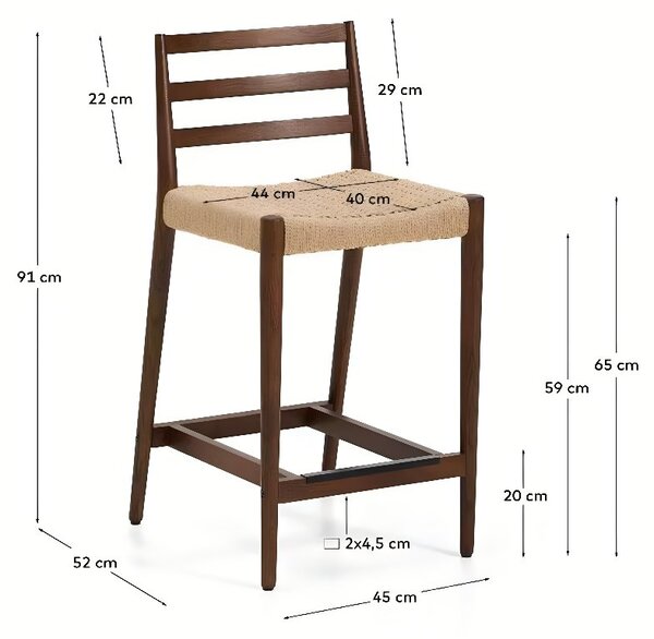 Kave Home Ořechová barová židle Analy 65 cm s výpletem