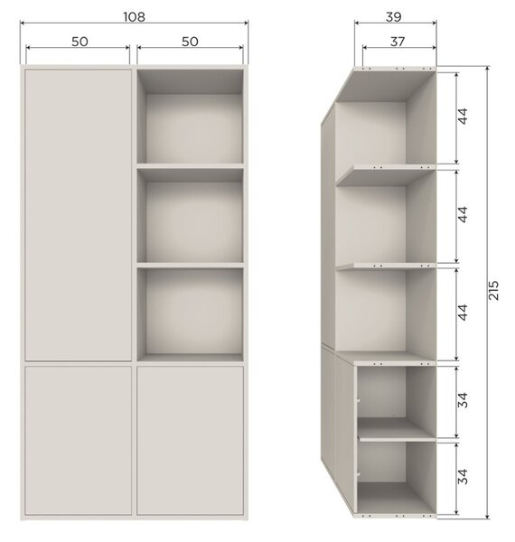 WOOOD Světle šedá dřevěná modulární skříň Meggy 215 x 108 cm, levá