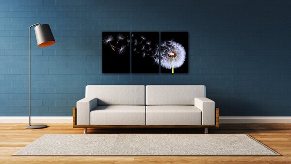 Impresi Obraz Pampeliška na černém pozadí - 120 x 60 cm (3 dílný)