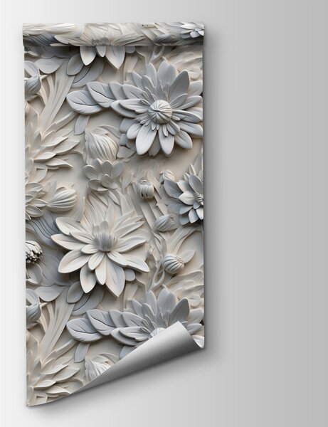 Fototapeta Bílý květinový vzor na zdi, 3D květinové fototapety, Populární fototapety, u95589 - Tapeko.co.cz